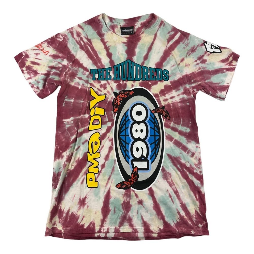 The Hundreds Tie Dye Graphic Print Mens T Shirt 1980 Streetwear Burgundy M